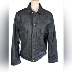 GAP 1969 07 Sherpa Lined Denim Trucker Jacket Dark Blue Wash Size Medium